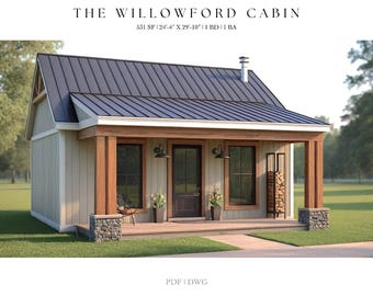 531 SQ FT Tiny House, 24&#39;-4&quot; x 29&#39;-10&quot;, Cabin, Floor Plans, Modern Farmhouse, Architectural Plans, ADU, 1 bedroom, 1 bathroom, Home Plans