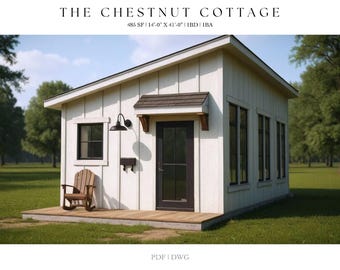 Modern Tiny Farmhouse Plans: 485 SQFT Cottage, ADU, Cabin (Digital Download)