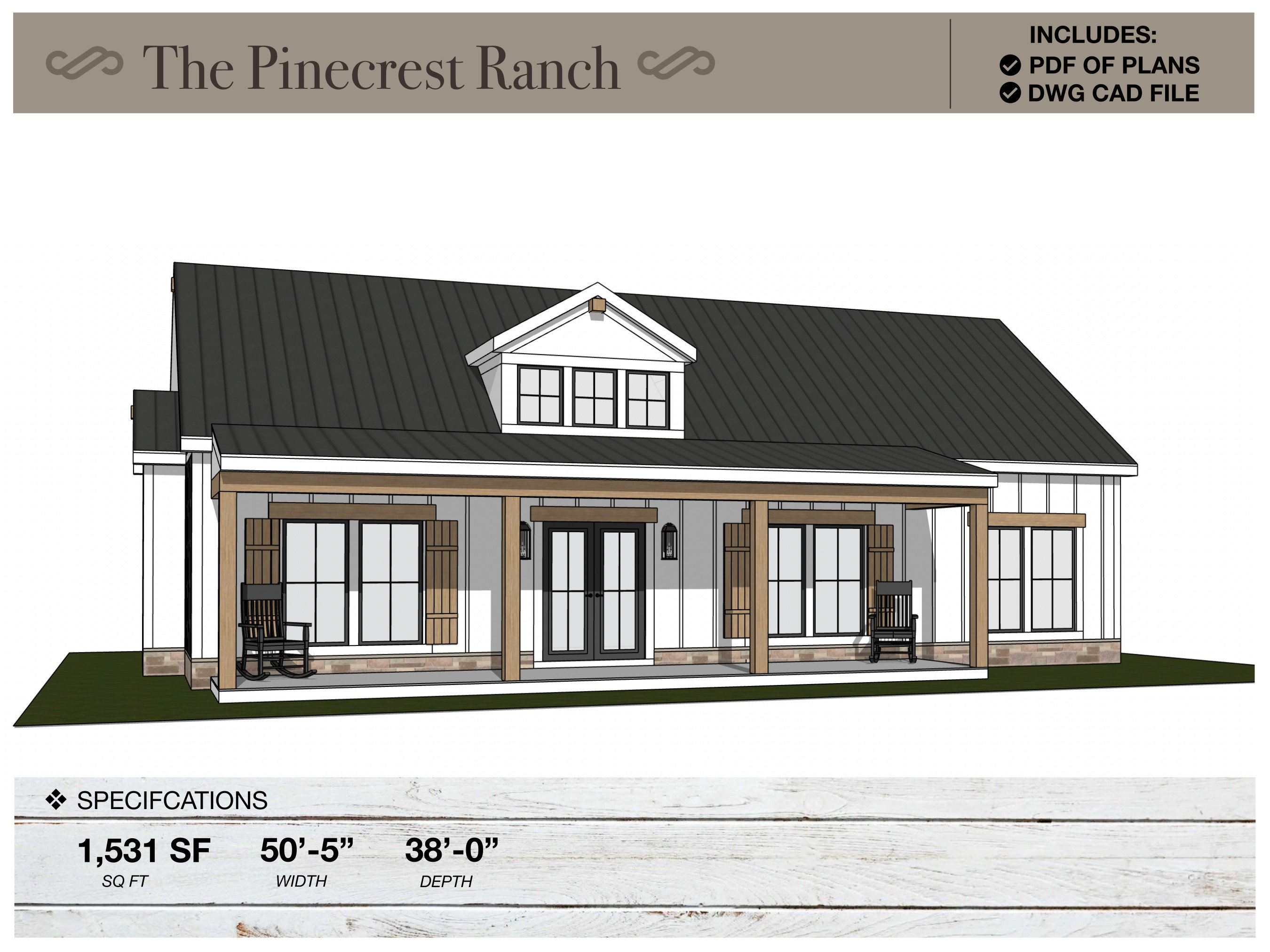 1,531 SQ FT Ranch House, 50'-5