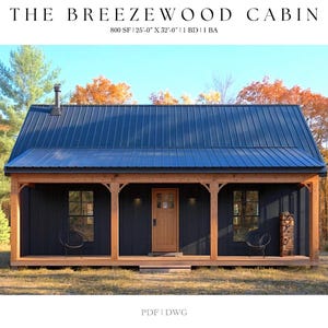 Modern Farmhouse Tiny House Plans: 800 sq ft Ranch Cabin (Digital Download)