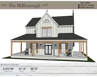 2,375 SQ FT Modern Farm House, 51'-0" x 46'-0", Cottage Floor Plans, Architectural Plans, 4 Bedrooms, 2 1/2 Bathroom, Home Plans, Cabin