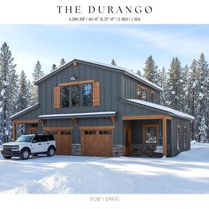 Barndominium, 2 Car Garage, Apartment, 1,286 SQ FT, 46' X 37' , Tiny House, Floor Plans, Modern Farmhouse, Architectural Plans, House Plans