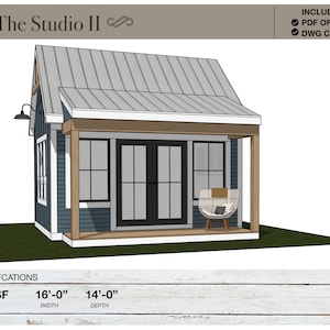 224 vierkante voet, 16' x 14', casita, studio, She Den, man Cave, tuinhuisje, kunststudio, gastenverblijf, omasuite, klein huis, architectonische plannen