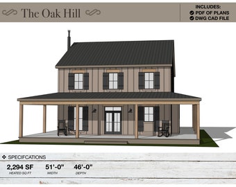 2,294 SQ FT Modern Farm House, 51&#39;-0&quot; x 46&#39;-0&quot;, Cottage Floor Plans, Architectural Plans, 4 Bedrooms, 2 1/2 Bathroom, Home Plans, Cabin,Home