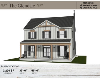 2,294 SQ FT Modern Farm House, 35&#39;-0&quot; x 46&#39;-0&quot;, Cottage Floor Plans, Architectural Plans, 4 Bedrooms, 2 1/2 Bathroom, Home Plans, Cabin