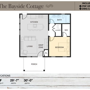 Casa pequeña de 740 pies cuadrados, 9,9 m x 9,1 m, cabaña, planos de planta, casa de campo moderna, planos arquitectónicos, rancho, 1 dormitorio, 1 baño, planos de casa