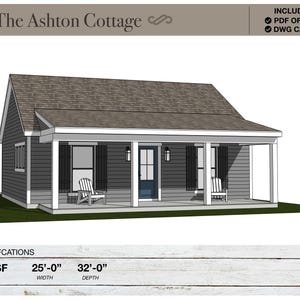 800 vierkante voet Tiny House, 32'-0" x 25'-0", cottage, plattegronden, moderne boerderij, architectonische plannen, ranch, 1 slaapkamer, 1 badkamer, huisplannen