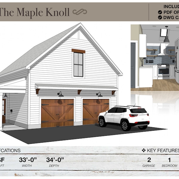 Barndominium, 2 Car Garage, Apartment, 575 SQ FT, 33' X 34' , Tiny House, Floor Plans, Modern Farmhouse, Architectural Plans, House Plans