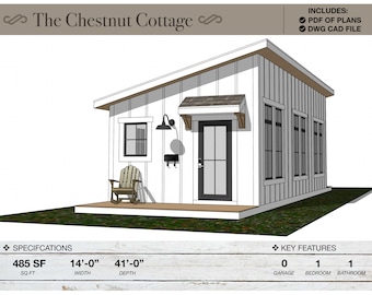 485 SQFT Modern Tiny Farmhouse, 14&#39;-0&quot; x 41&#39;-0&quot;, Tiny House Plans, Modern Farmhouse, Cottage Plans, She Den, Man Cave, ADU, Cabin, Floorplan