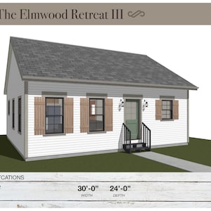 720 vierkante voet Tiny House, 30'-0" x 24'-0", cottage, plattegronden, moderne boerderij, architectonische plannen, ADU, 1 slaapkamer, 1 badkamer, woonplattegronden
