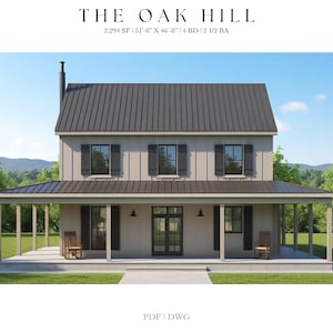 Plattegrond moderne boerderij: 2294 vierkante voet, 4 slaapkamers (digitale download)