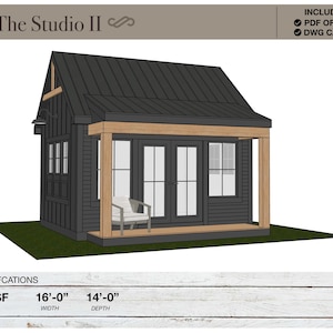 224 vierkante voet, 16' x 14', stapelbed, studio, She Den, Man Cave, tuinhuisje, kunststudio, gastenverblijf, omasuite, klein huis, architecturale plannen