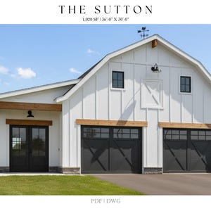 1020 pies cuadrados, 36' X 30', garaje independiente para 2 autos, taller, granero, cobertizo, casa de campo moderna, porche, planos arquitectónicos, planos, barndominium