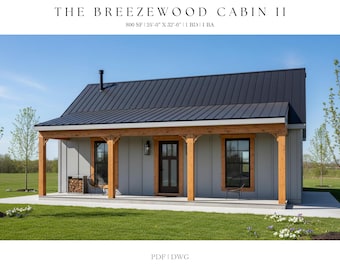Casa pequeña de 800 pies cuadrados, 32&#39;-0&quot; x 25&#39;-0&quot;, cabaña, planos de planta, casa de campo moderna, planos arquitectónicos, rancho, 1 dormitorio, 1 baño, planos de casa