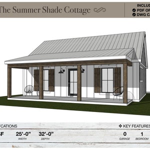 800 SQ FT Tiny House, 32'-0" x 25'-0", Cottage, Floor Plans, Modern Farmhouse, Architectural Plans, Ranch, 1 bedroom, 1 bathroom, Home Plans