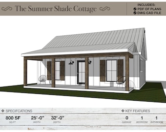 800 SQ FT Tiny House, 32'-0" x 25'-0", Cottage, Floor Plans, Modern Farmhouse, Architectural Plans, Ranch, 1 bedroom, 1 bathroom, Home Plans