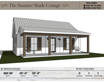 800 SQ FT Tiny House, 32&#39;-0&quot; x 25&#39;-0&quot;, Cottage, Floor Plans, Modern Farmhouse, Architectural Plans, Ranch, 1 bedroom, 1 bathroom, Home Plans