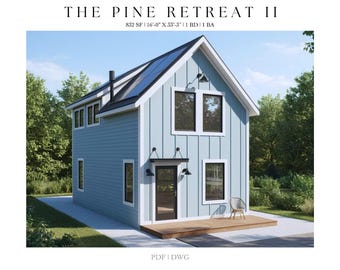 Modern Farmhouse Tiny House Plan: 832 sq ft Architectural Drawings (Digital Download)