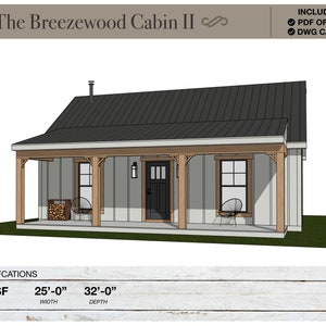 800 vierkante voet Tiny House, 32'-0" x 25'-0", hut, plattegronden, moderne boerderij, architectonische plannen, ranch, 1 slaapkamer, 1 badkamer, huisplannen