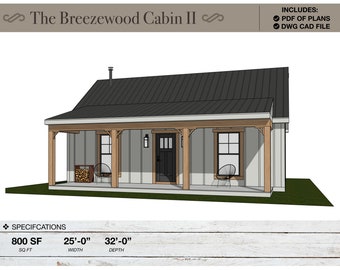 800 SQ FT Tiny House, 32&#39;-0&quot; x 25&#39;-0&quot;, Cabin, Floor Plans, Modern Farmhouse, Architectural Plans, Ranch, 1 bedroom, 1 bathroom, House Plans