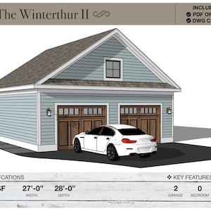27&#39; x 28&#39; Detached 2 Car Garage, Workshop, Architectural Plans, Modern Farmhouse, Gable Roof, Barn, Shed