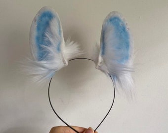 Ice blue bunny ears pet play with Swarovski crystals bdsm cosplay