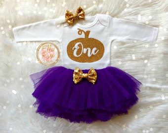 First birthday outfit,Gold One Bodysuit,Lavender and Gold tutu outfit,gold one