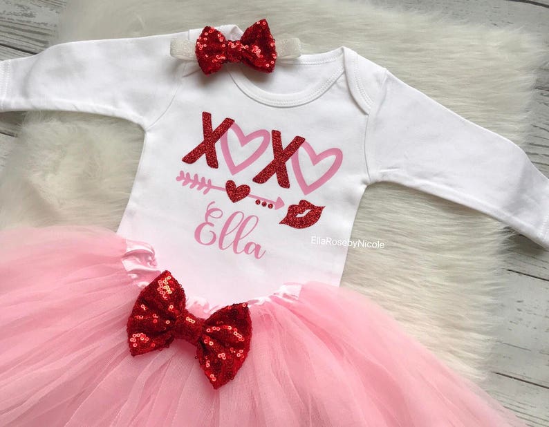 Baby Girl 1st Valentine's Day Outfit / XOXO / Personalized ...