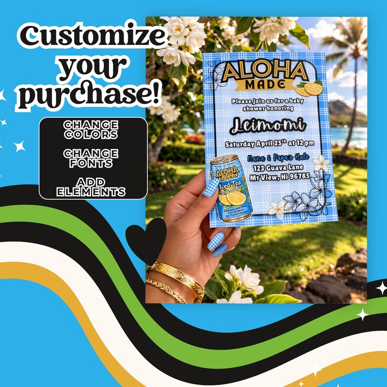 Editable Blue Palaka Baby Shower Invitation, Aloha Made Hawaiian Theme ...