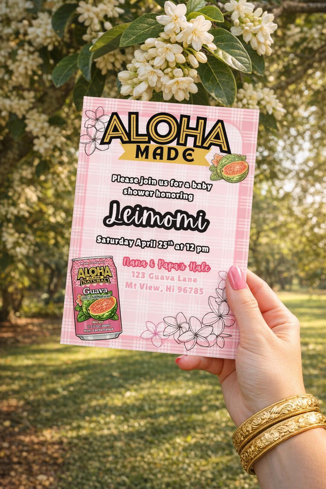 Editable Pink Palaka Baby Shower Invitation, Hawaiian Guava Nectar ...