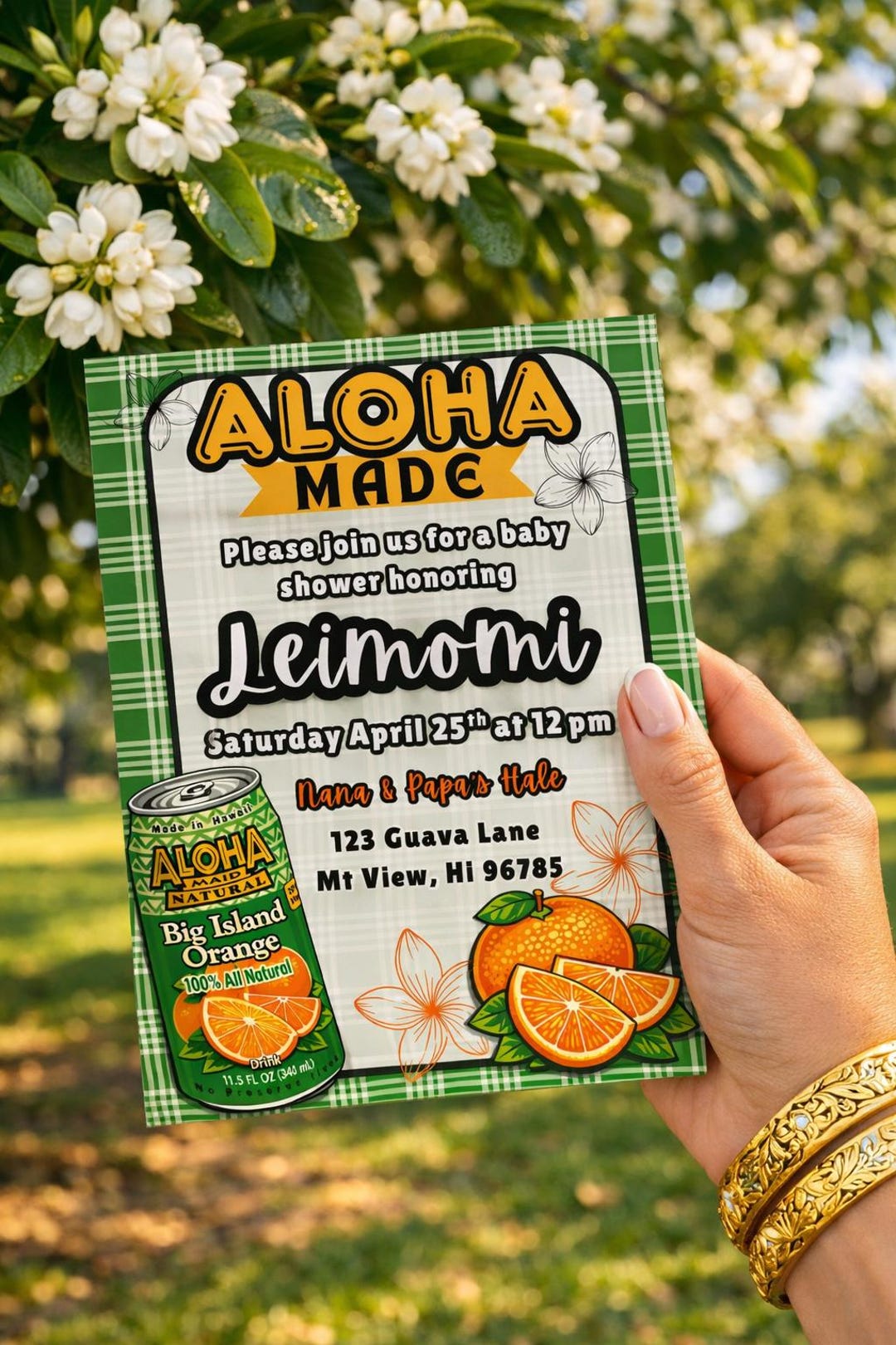 Editable Green Palaka Baby Shower Invitation, Hawaiian Aloha Made Drink ...