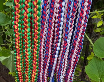 Handmade 3-Color Satin Ribbon Lei | Graduation, Hawaii Celebration Keepsake (50-52”)
