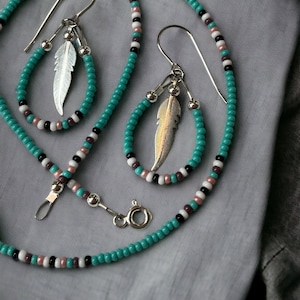 Seafoam Green w/Pink & Purple Beaded Necklace - Sterling Silver Findings