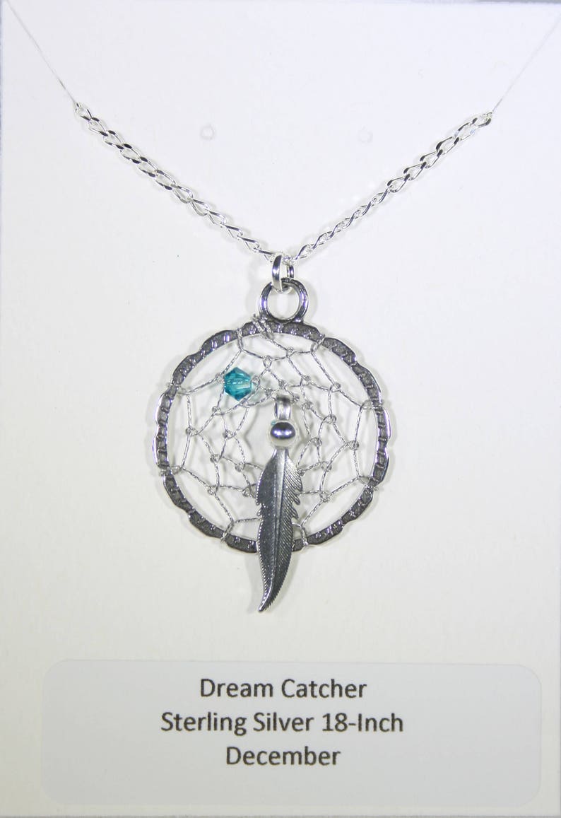 Sterling Silver Dream Catcher Necklace w/Birthstone & Feather Etsy