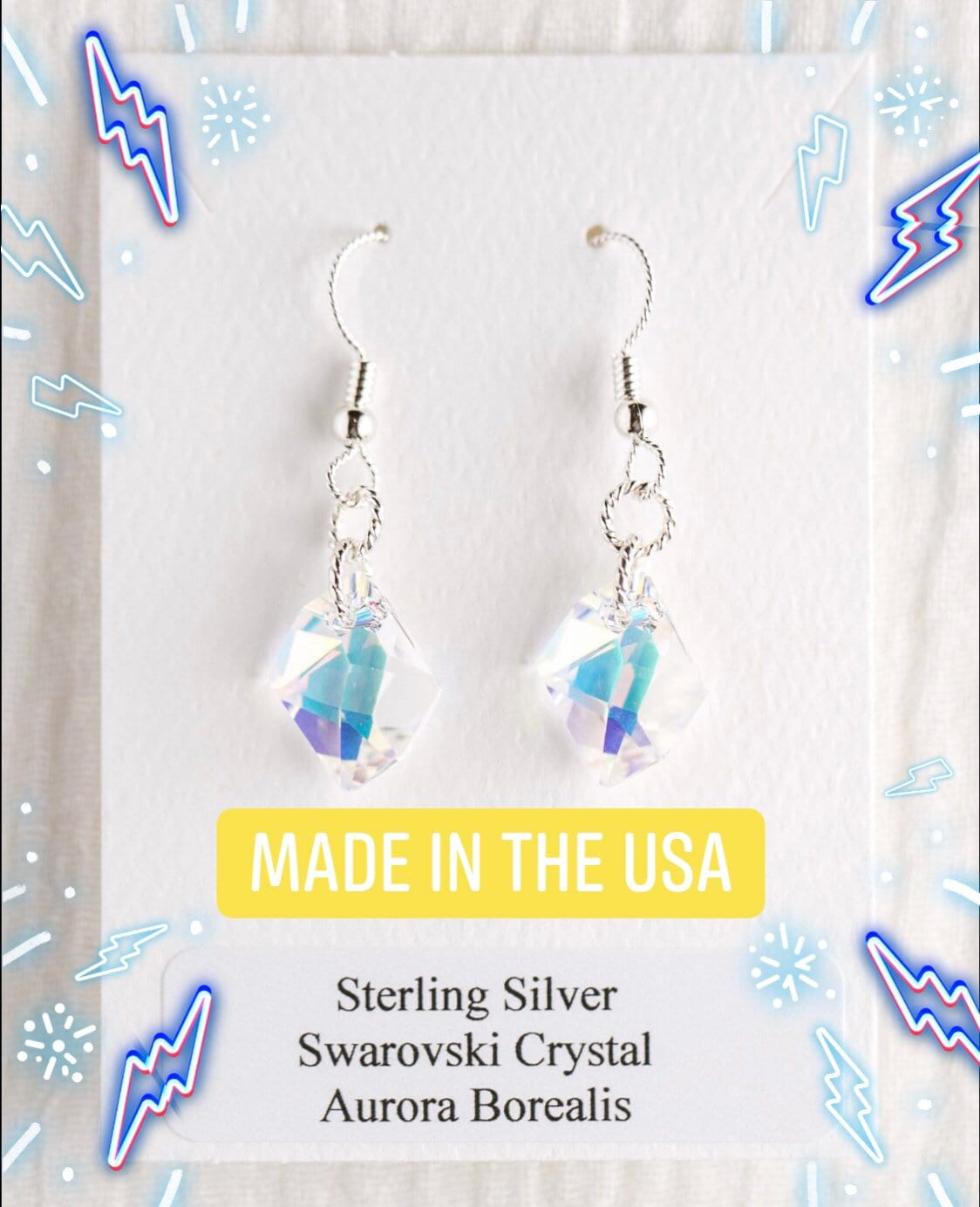 Aurora Borealis Cosmic Cut Sterling Silver Crystal Earrings