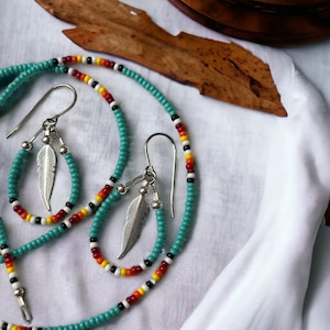 Seafoam Green Fire Colors Beaded Earrings - Sterling Silver Findings