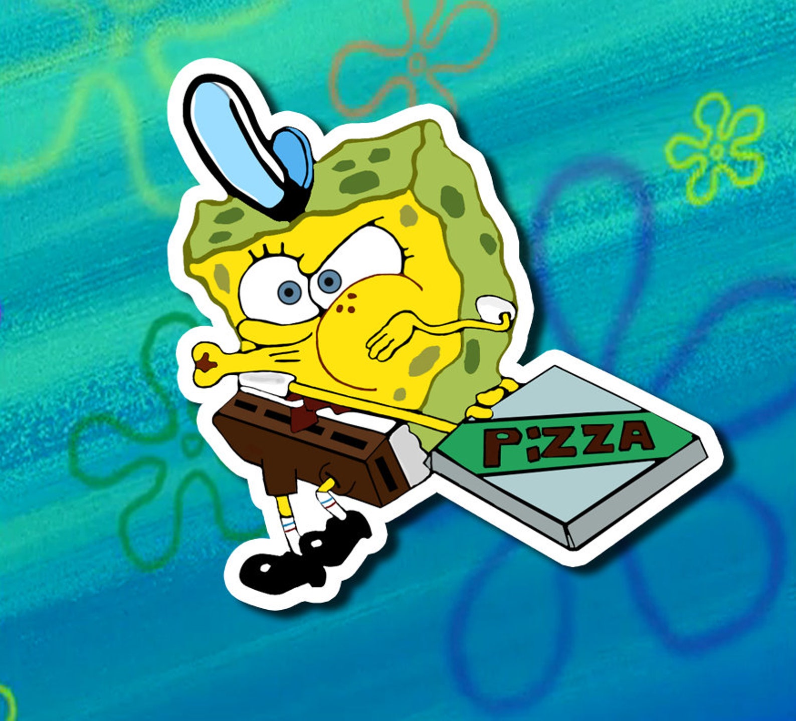 Спанч Боб пицца. Спанч Боб и Сквидвард пицца. Спанч Боб доставка пиццы. Пицца из Спанч Боба.