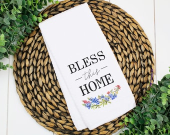 Bless This House Bluebonnet Waffle Kitchen Towel / Texas kitchen towel / Texas Bluebonnet / Texas decor / Wildflower decor