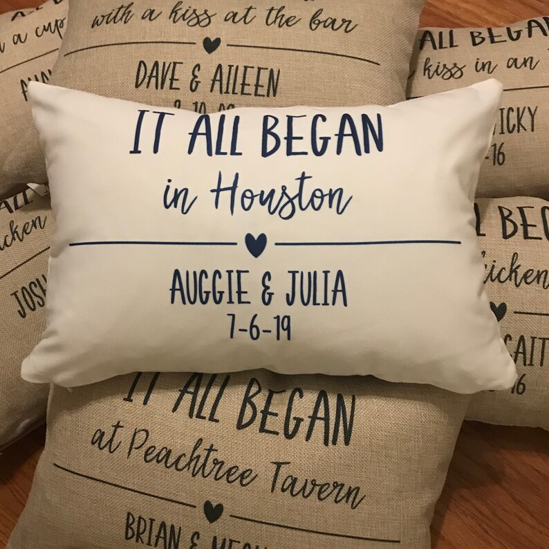 Personalized It All Began Throw Pillow Bridal Shower Wedding Etsy