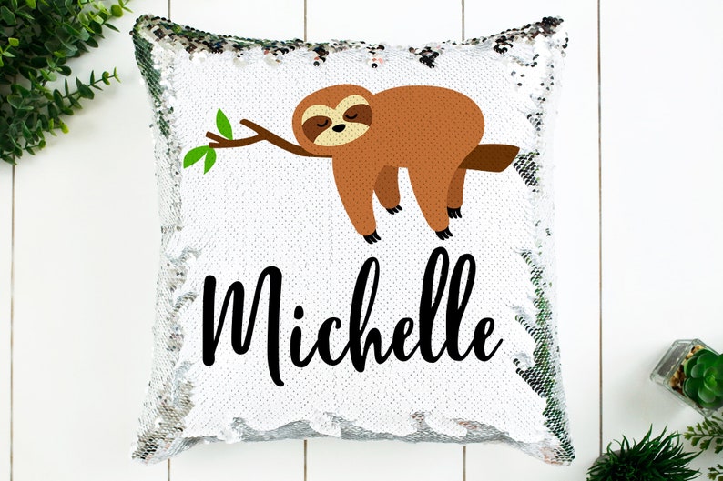sloth sequin pillow