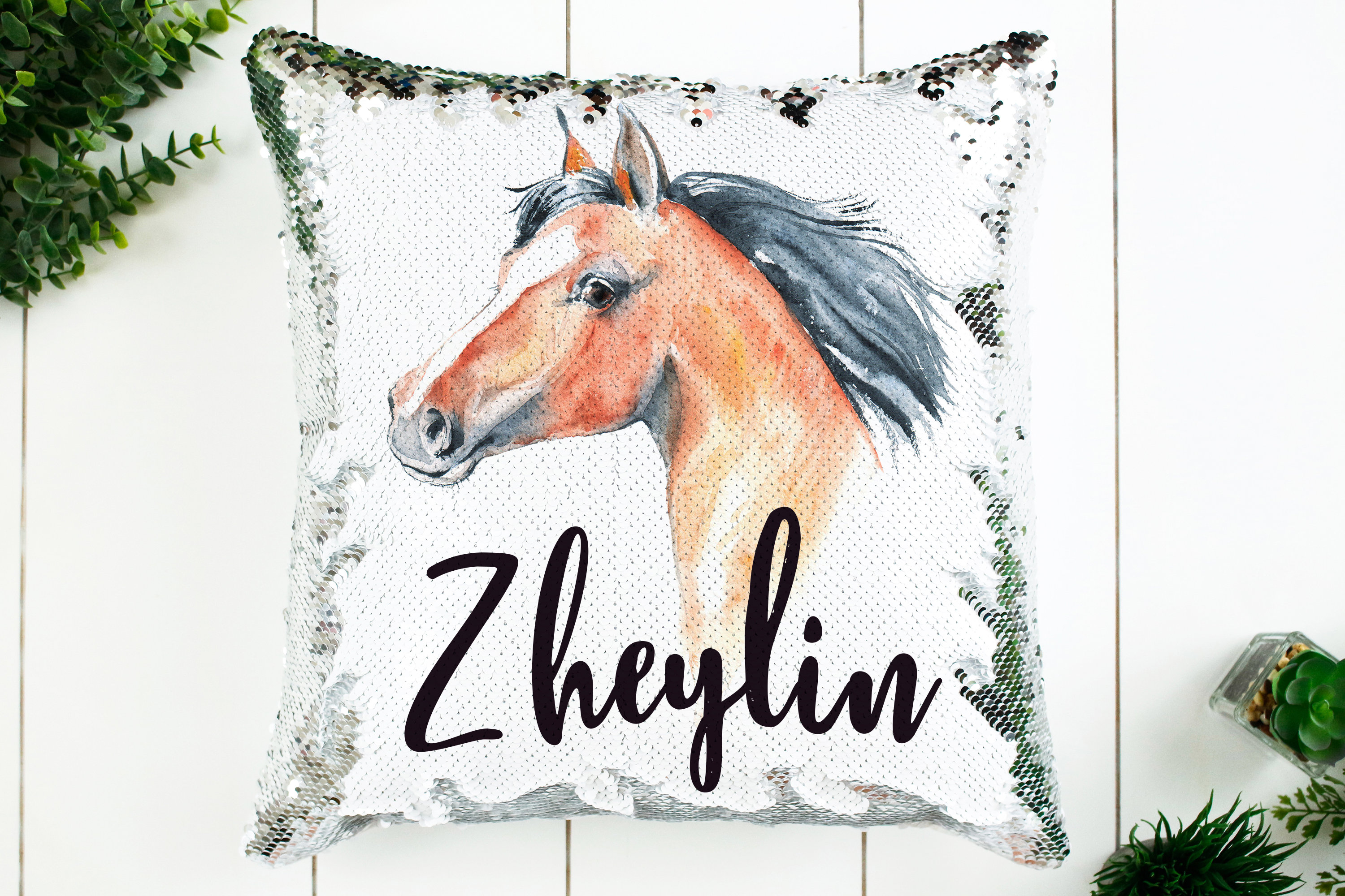 Horse Sequins Pillow Etsy