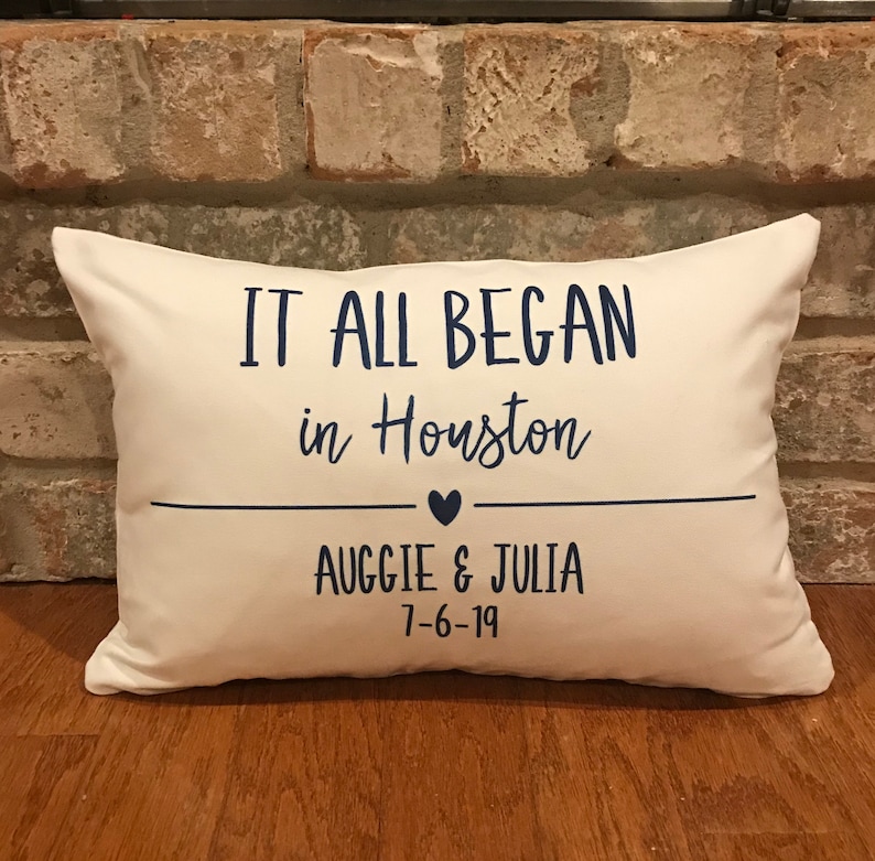 Personalized It All Began Throw Pillow Bridal Shower Wedding Etsy