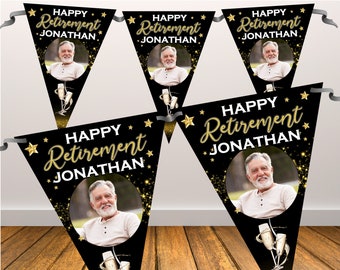 Personalised Happy Retirement PHOTO Flag Banner Bunting with ribbon N93 (10 Flags ) Hanging Decoration