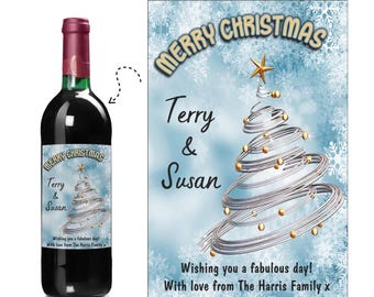 Personalised Merry Christmas Wine Champagne Bottle Sticker Label N168 Santa Stocking Filler gift for him her