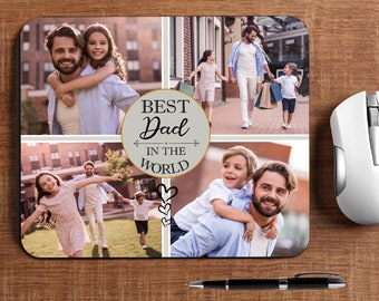 Personalised Best Dad 4 Photo Fabric Mouse Pad Mat for Computer (Qty 1) Office Home Birthday Christmas Fathers Gift Idea for him N17