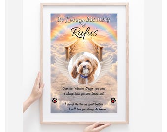 Personalised In Loving Memory Pet Memorial Photo Print - Rainbow Bridge Gift for animal lovers, any pet. Print Only (Unframed)