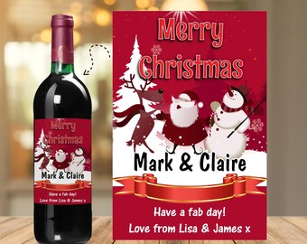 Personalised Merry Christmas Wine / Champagne Bottle Sticker Label N120 Santa Stocking Filler gift for adults
