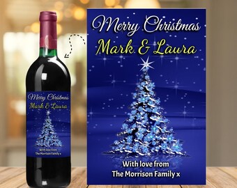 Personalised Merry Christmas Wine / Champagne Bottle Sticker Label N172 Santa Stocking Filler gift for adults