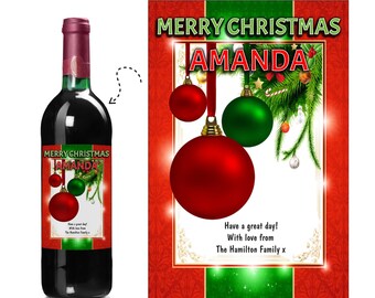 Personalised Merry Christmas Wine Champagne Bottle Sticker Label Santa Stocking Filler gift for him her