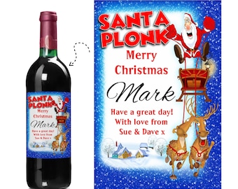 Personalised Merry Christmas Wine Champagne Bottle Sticker Label N19 Santa Stocking Filler gift for him her